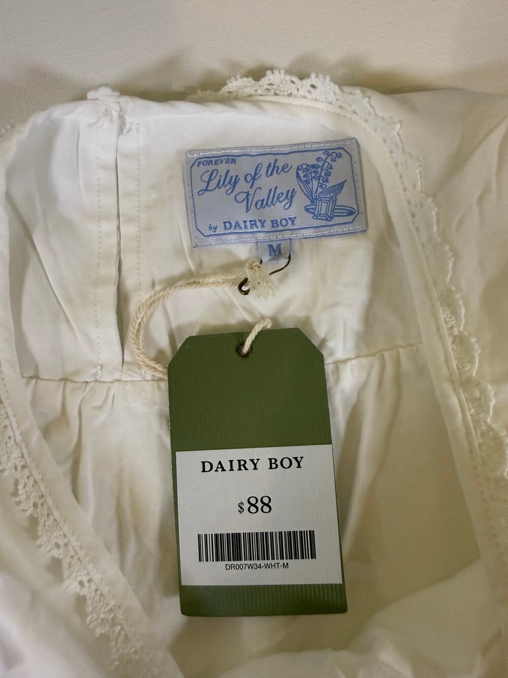 Dairy Boy Lily of the Valley Dress White Embroidered Lace Size M NWT $88